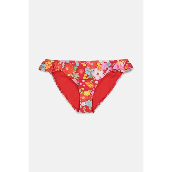 NWT CALIFORNIA SUNSHINE Red Floral Bikini Double Ruffle Hipster Bottom Size S - Picture 2 of 6